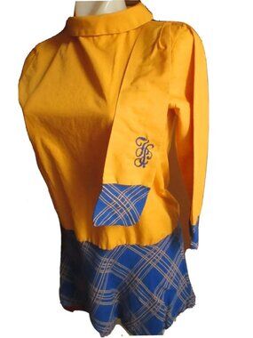 True Vintage 1960's Dress Small GOLDEN YELLOW BLUE KNIT PREP SCHOOL MONOGRAM Mod